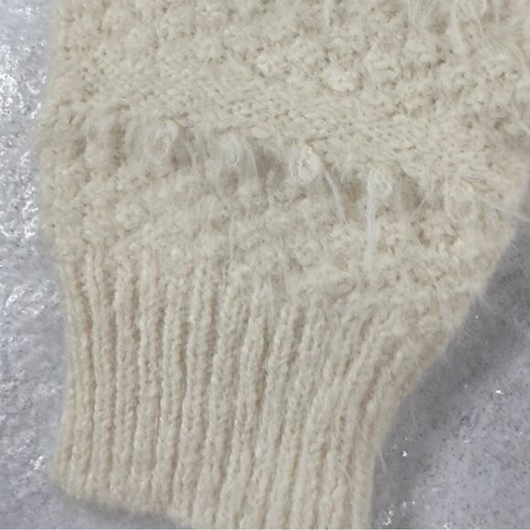 Area Stars Sweater Mock Neck Ivory Textured Faux Fur Fringe Cropped Glam M NEW - Picture 8 of 15